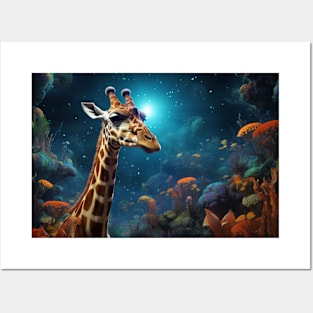 Giraffe Animal Wildlife Wilderness Colorful Realistic Illustration Posters and Art